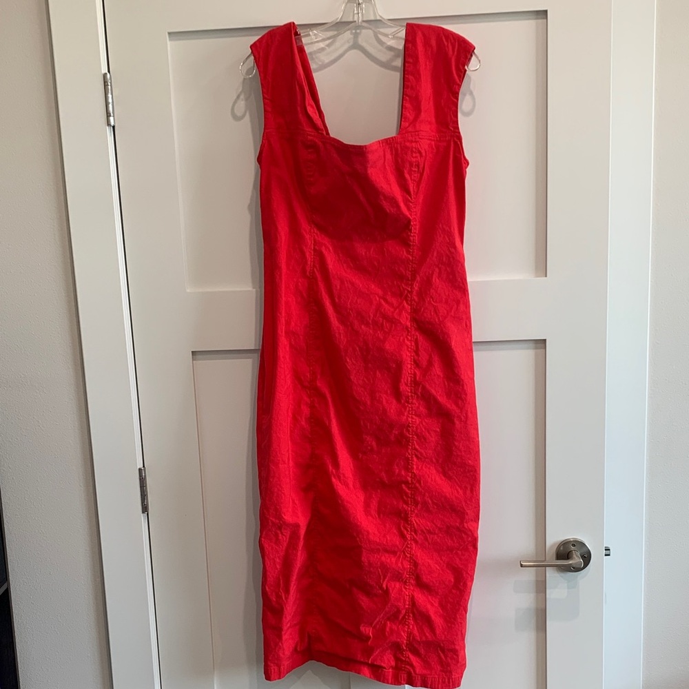Anthropologie Vibrant Red Square-Neck Midi Dress